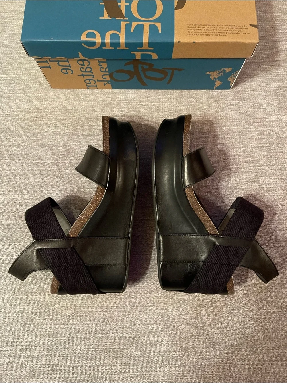OTBT Black Bushnell Platform Wedge Leather Sandals